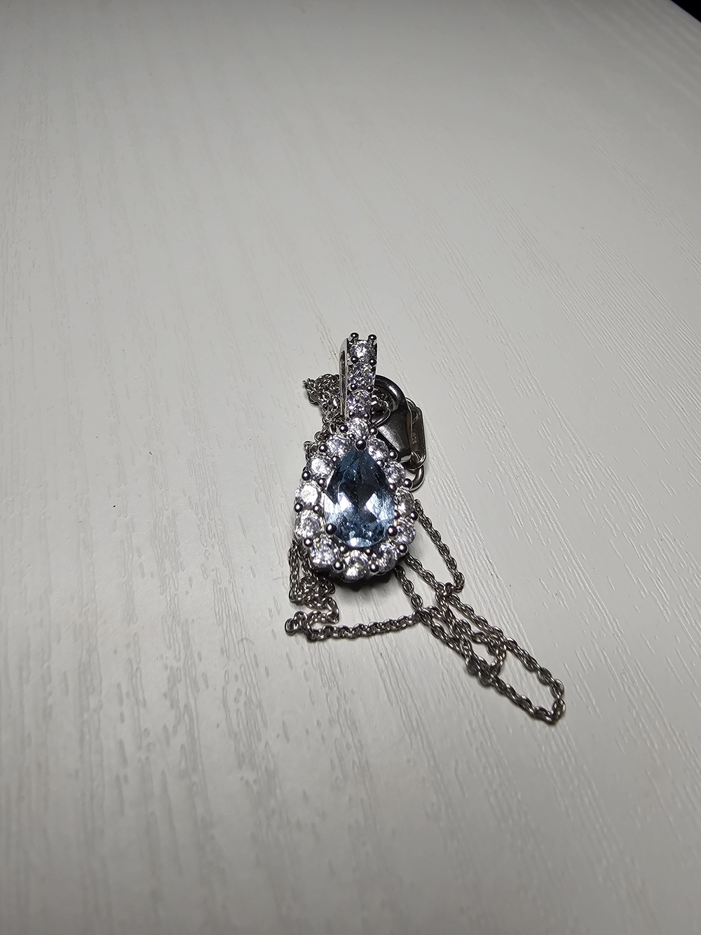 Blue Topaz Teardrop With Simulated Diamond